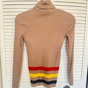 Lauren Ralph Lauren Tan Turtleneck Sweater with Multicolor Stripes